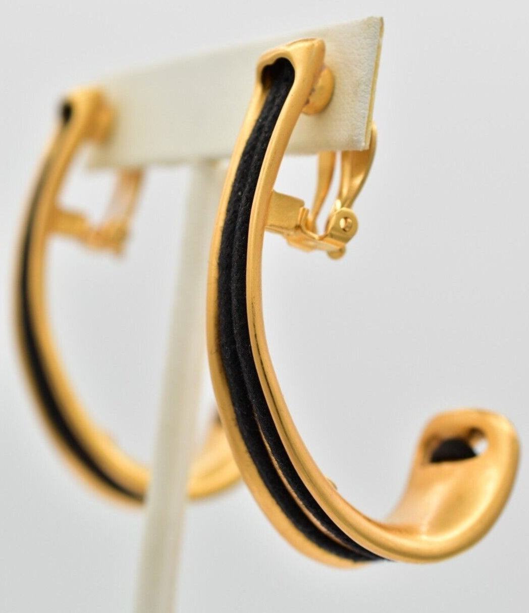 Anne Klein Gold and Black Enamel Earrings