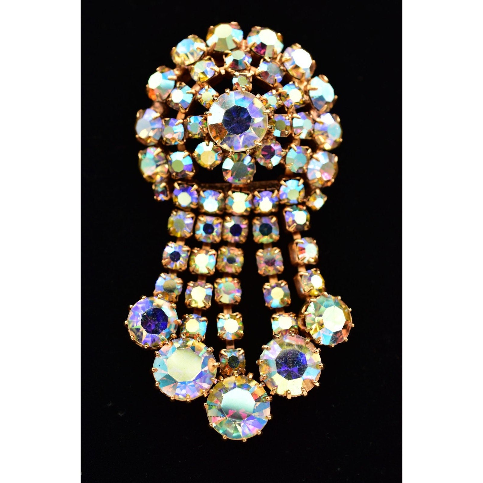 Vintage Aurora Borealis Crystal Fringe Brooch