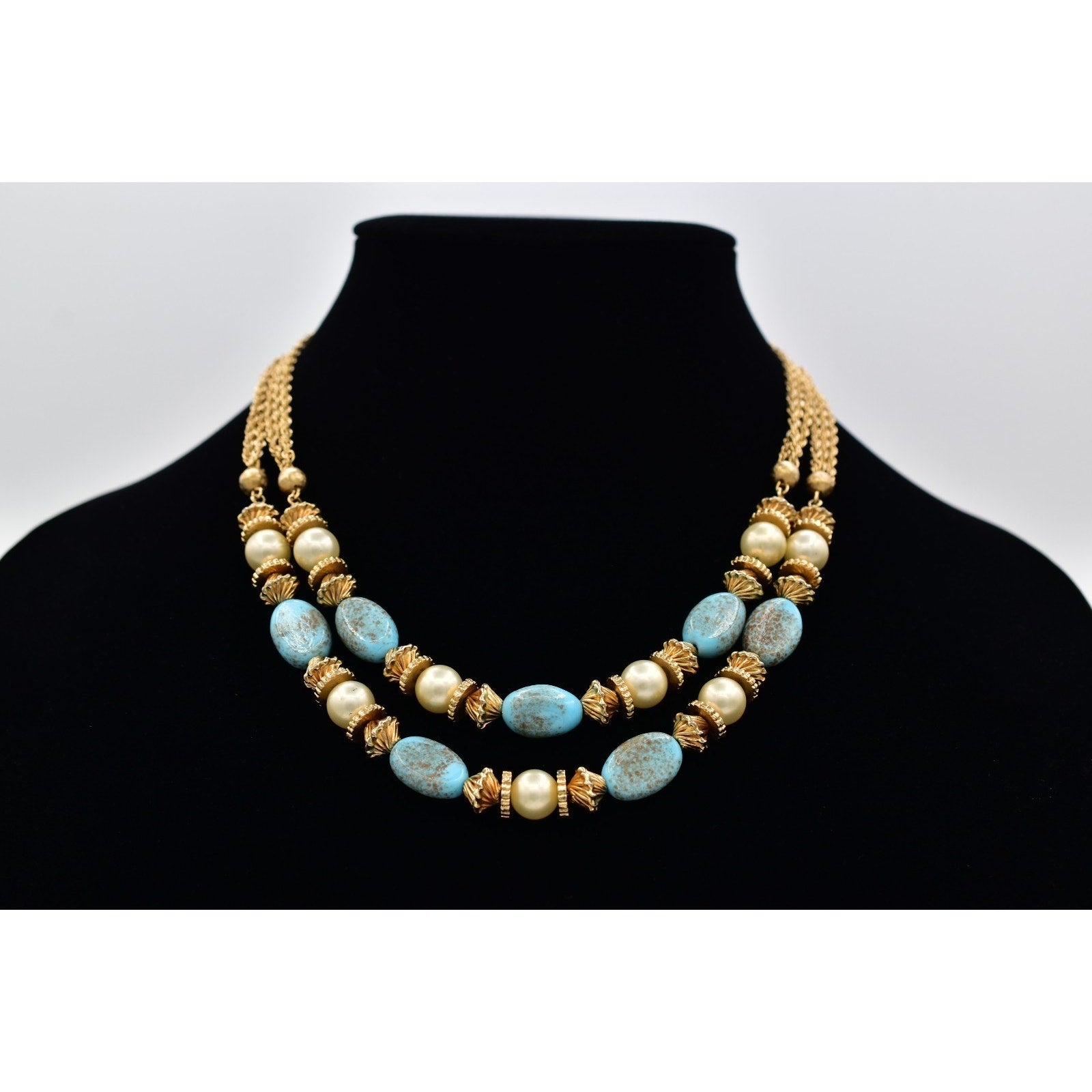 Vendome Vintage Turquoise Cabochon Beaded Necklace