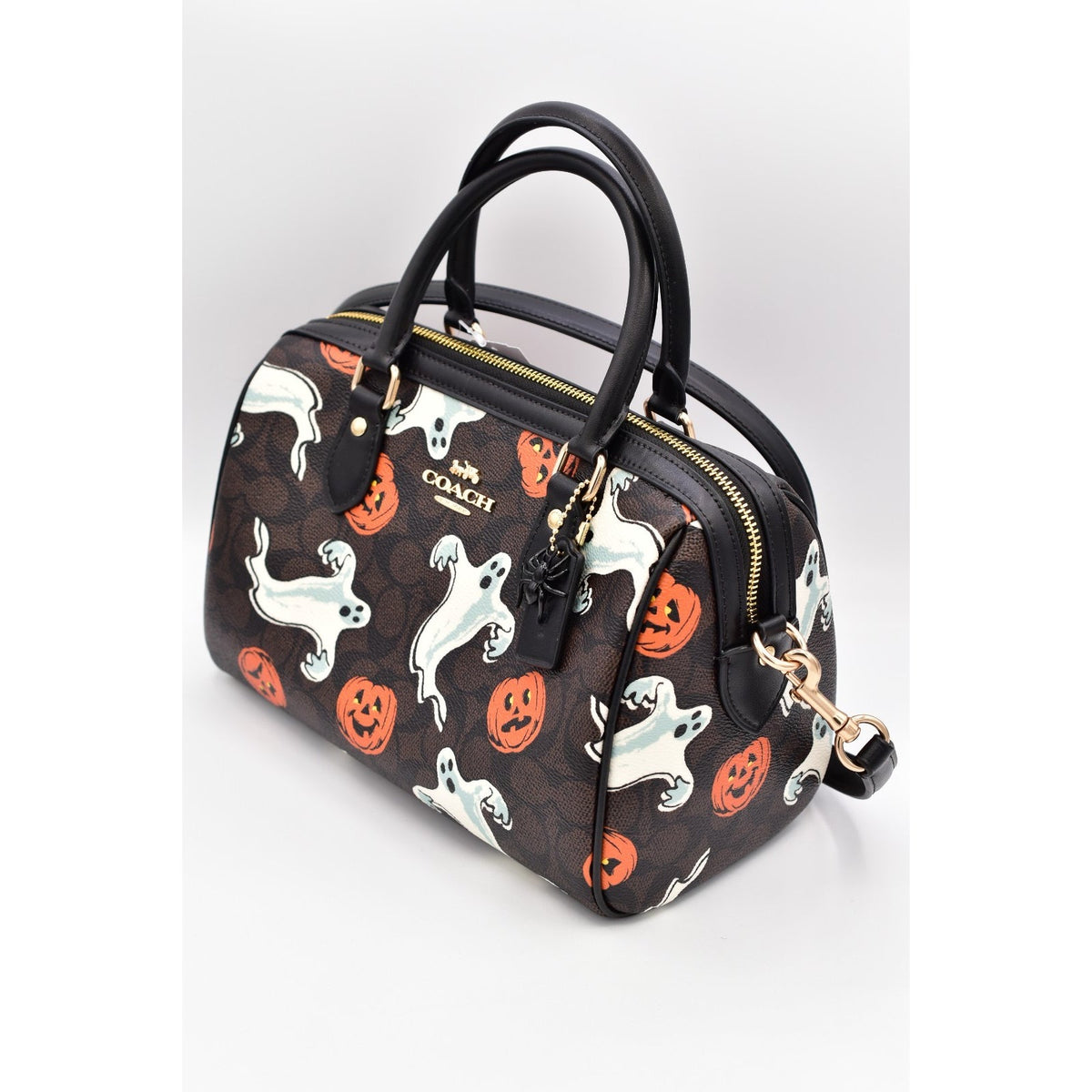 Coach Rowan Satchel Bag In Signature Canvas With Halloween Print Walnut 2025