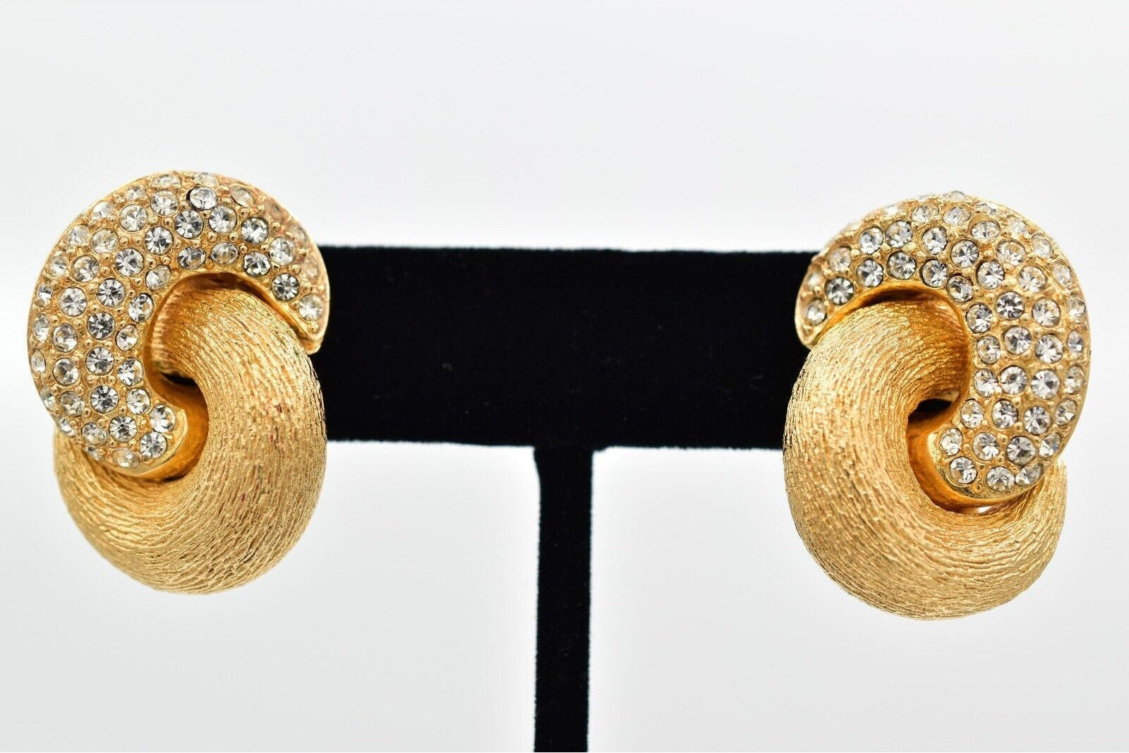 Christian Dior Pavé Crystal Textured Gold Earrings