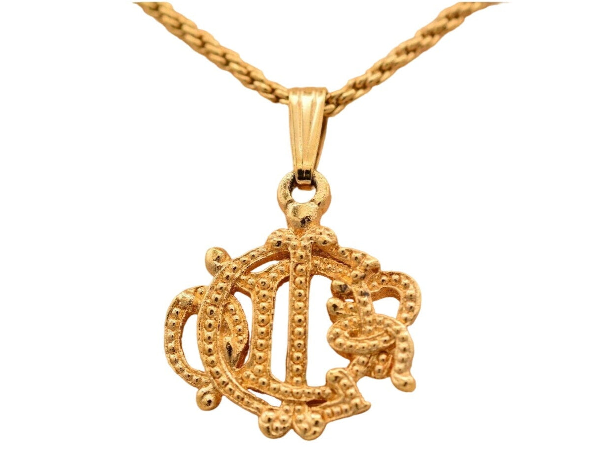 Vintage Christian Dior Gold Insignia Logo Pendant Necklace