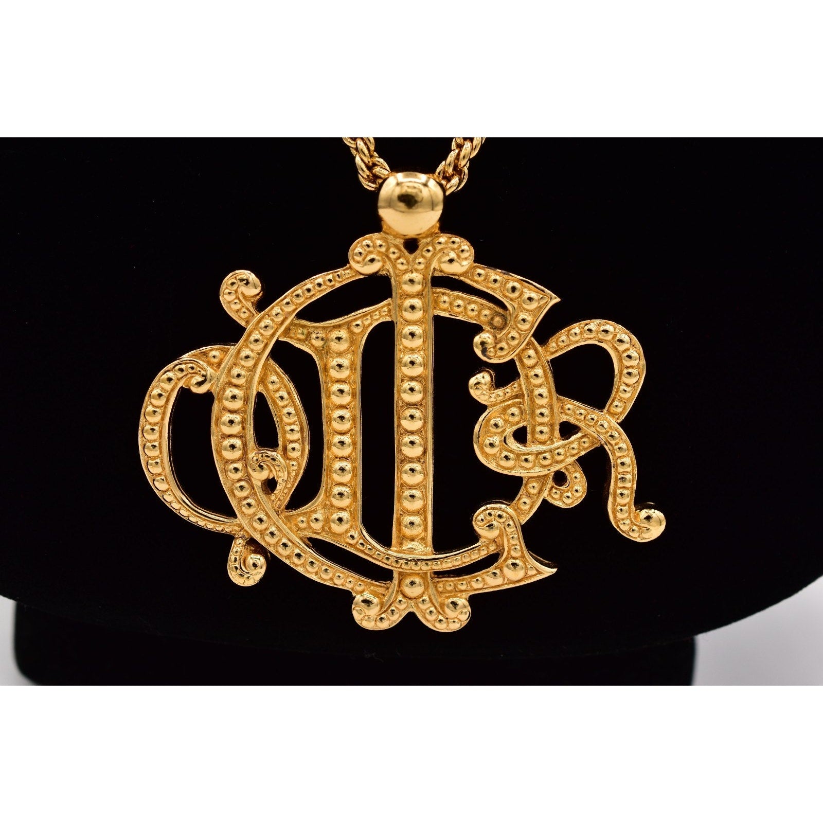 Christian Dior Vintage Huge Monogram Logo Pendant Necklace