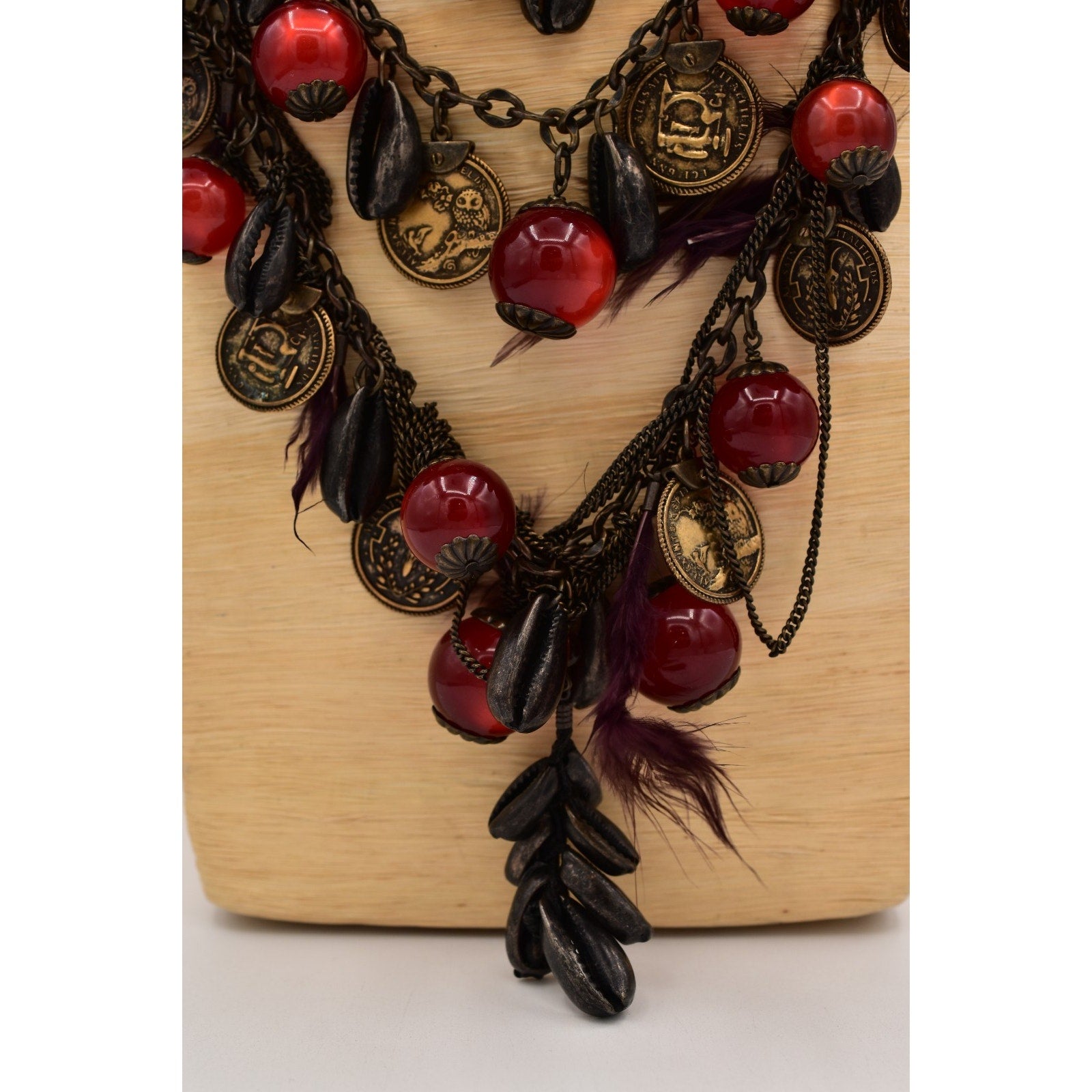 Vintage Coin Beaded Statement Necklace