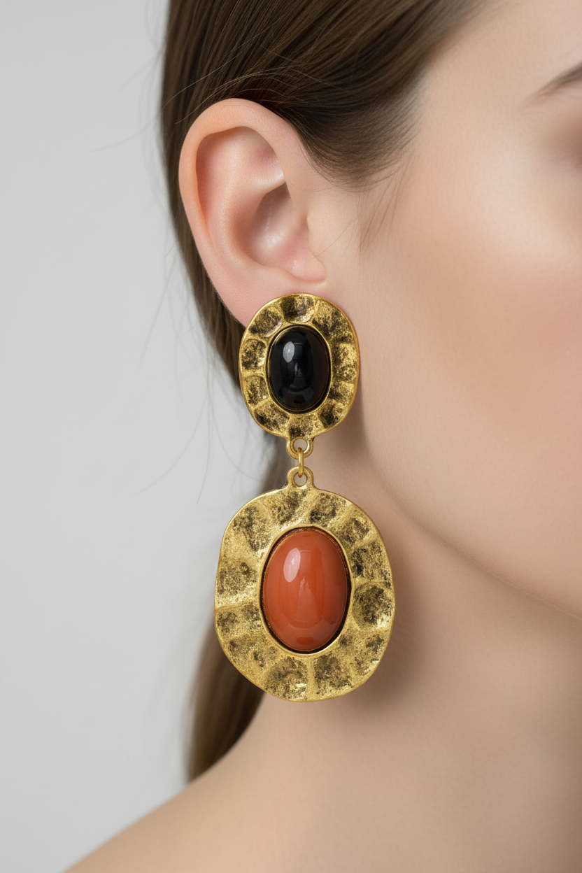 Vintage Black Amber Lucite Earrings