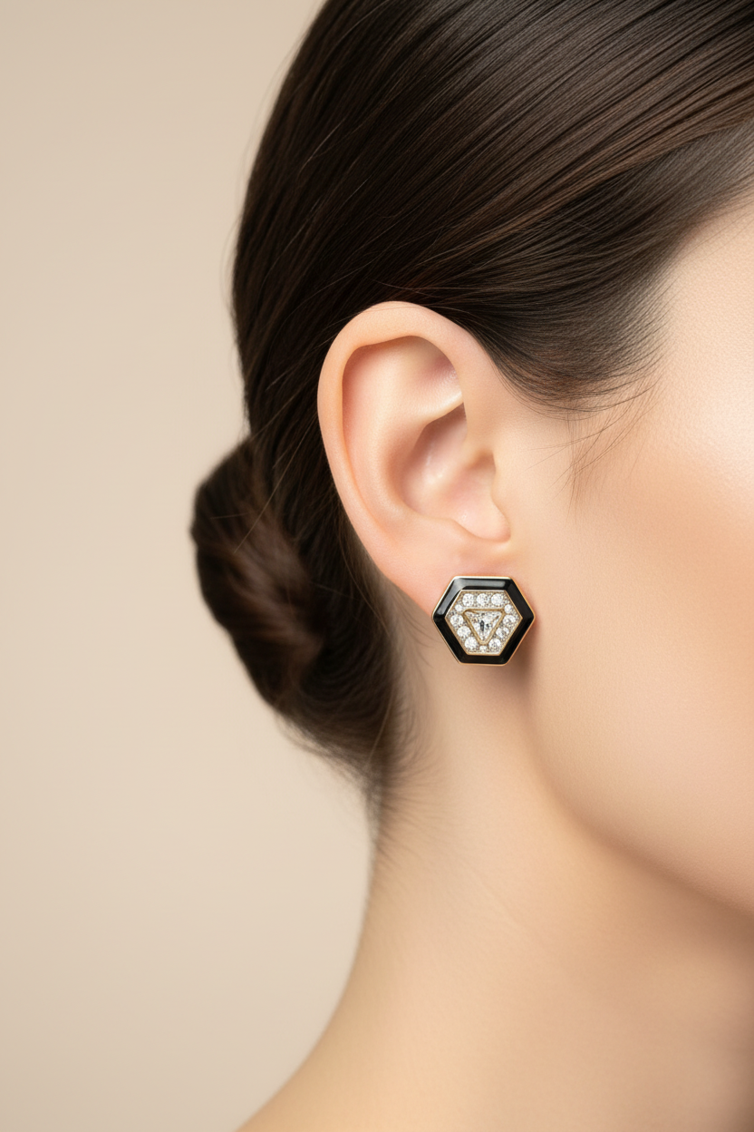 Swarovski SAL Crystal and Black Enamel Earrings