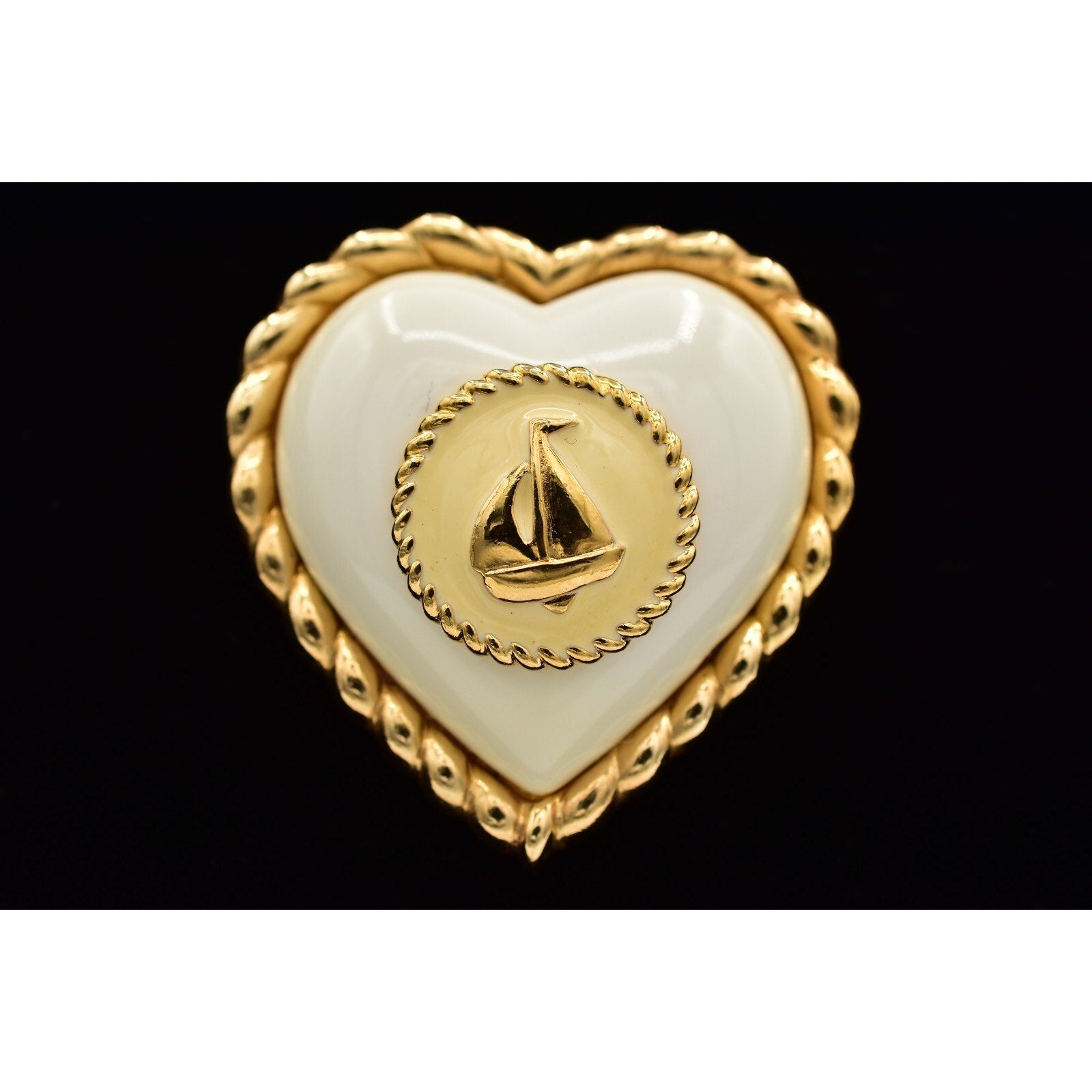 Heart Sail Boat Nautical Brooch