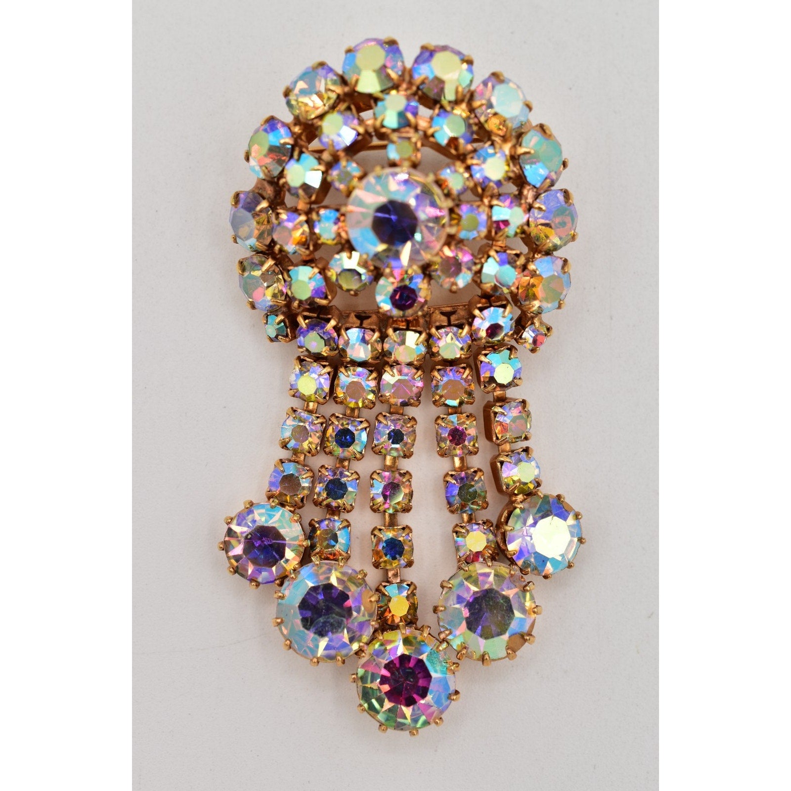Vintage Aurora Borealis Crystal Fringe Brooch
