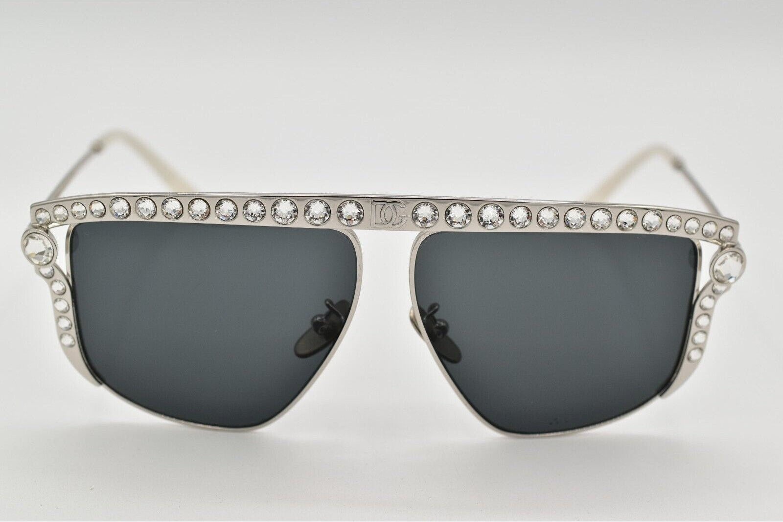 Dolce Gabbana Sunglasses DG2281-B 05/87 Silver Square Gray Crystal Cut Shiny