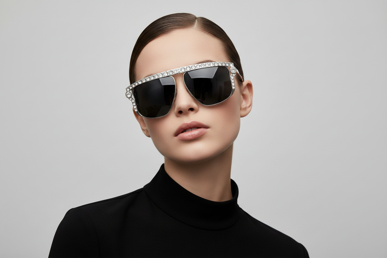 Dolce Gabbana Sunglasses DG2281-B 05/87 Silver Square Gray Crystal Cut Shiny