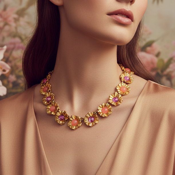 Givenchy Pink Cabochon Flower Necklace