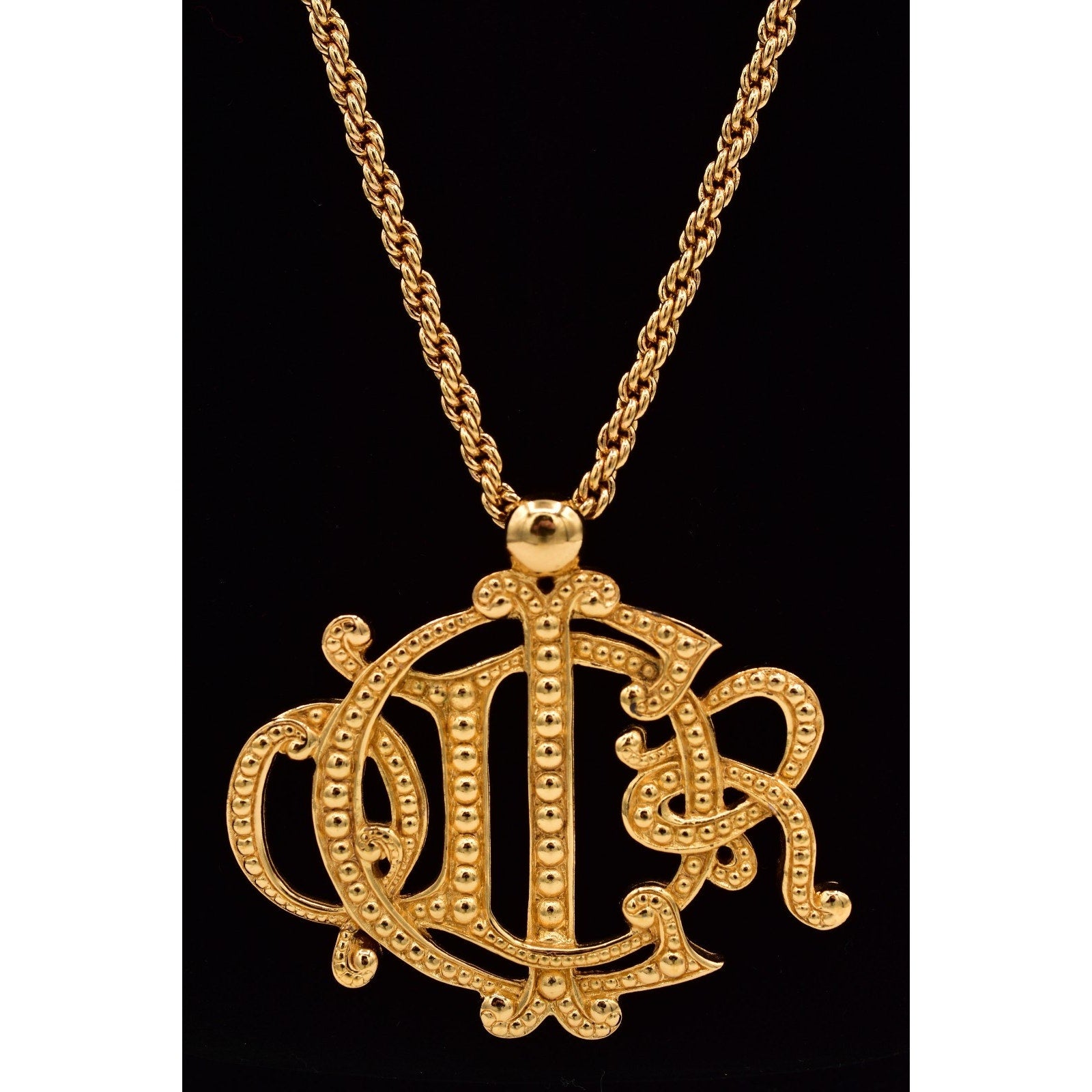 Christian Dior Vintage Huge Monogram Logo Pendant Necklace
