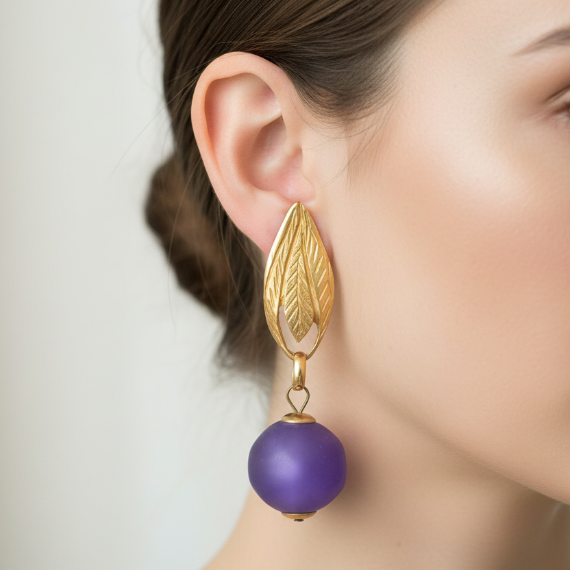 Purple and Gold Chunky Leaf  Earrings
