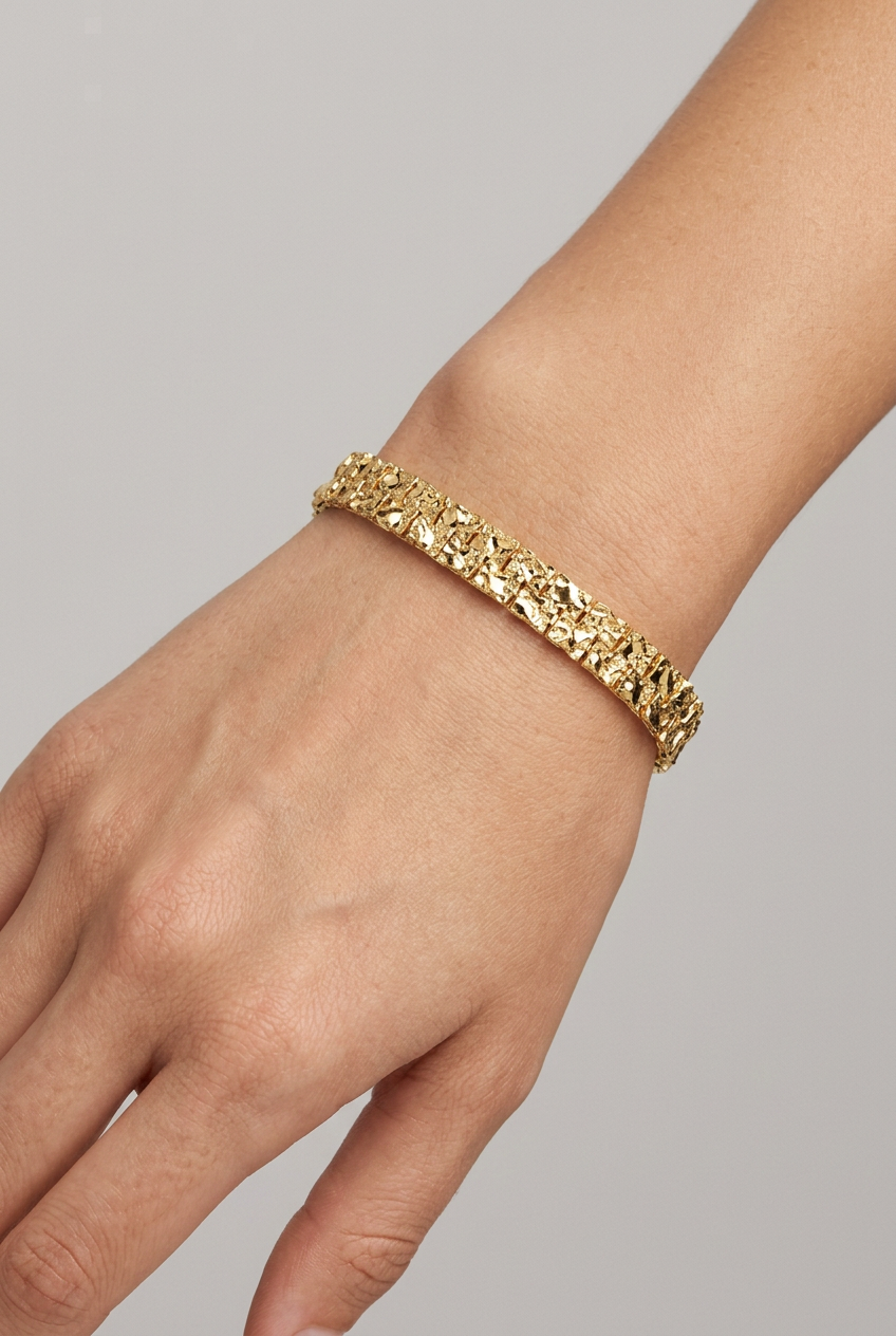 Vintage Textured Gold Double Row Link Bracelet Chain