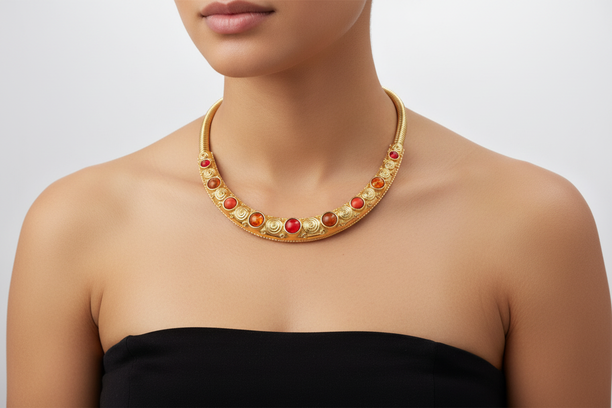 Vintage Egyptian Revival Cabochon Collar Necklace