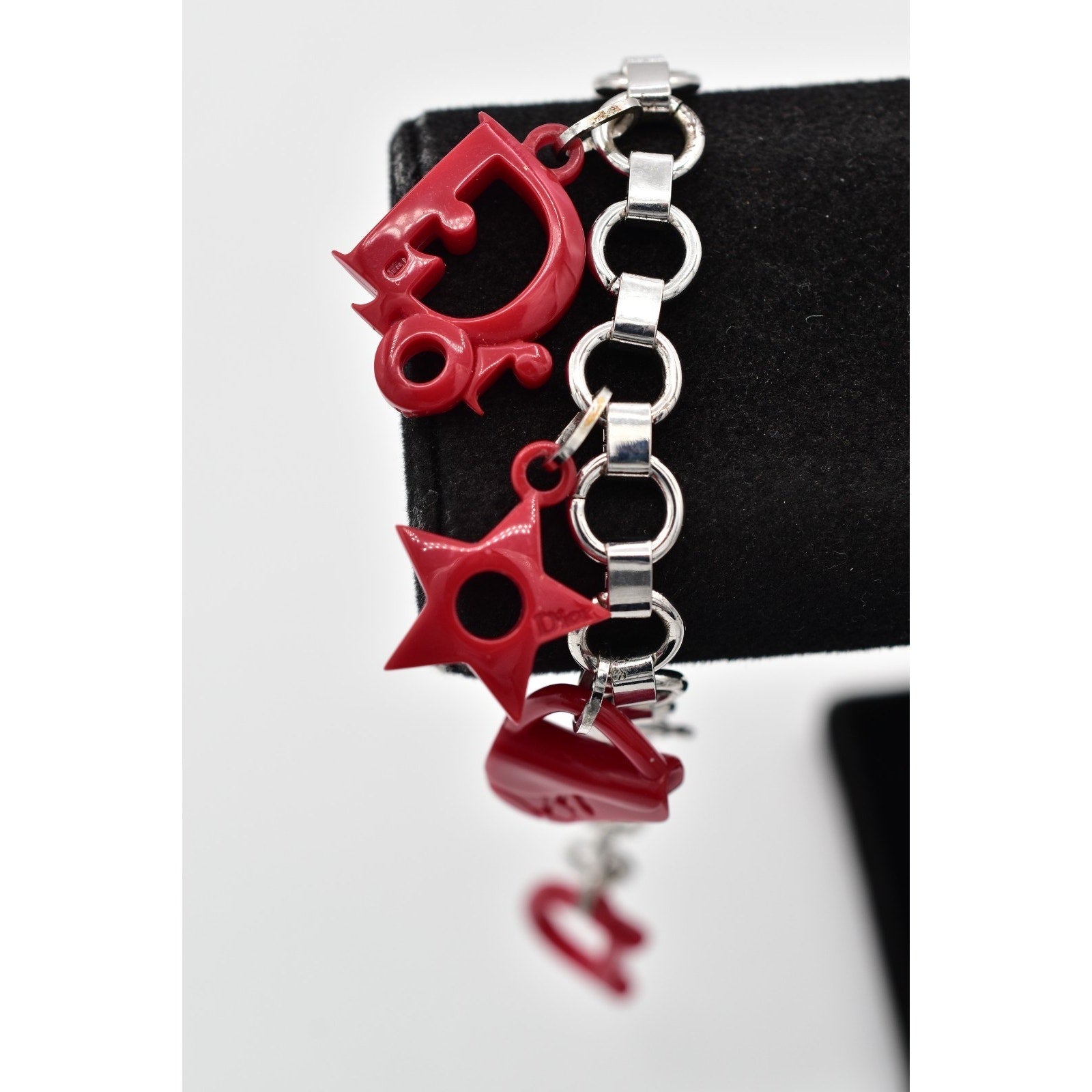 Christian Dior Red Resin Logo Charm Bracelet