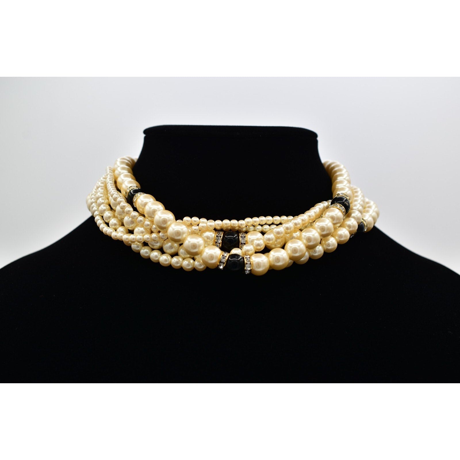 Carolee Chunky Pearl Black Crystal Choker