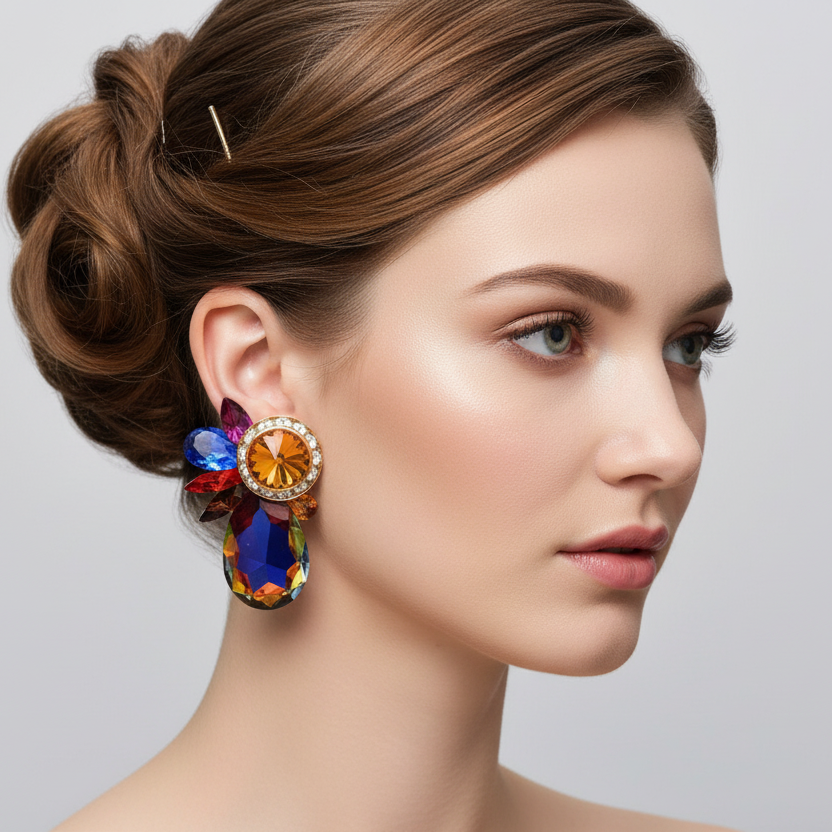 Dramatic Multi-Color Crystal Statement Earrings