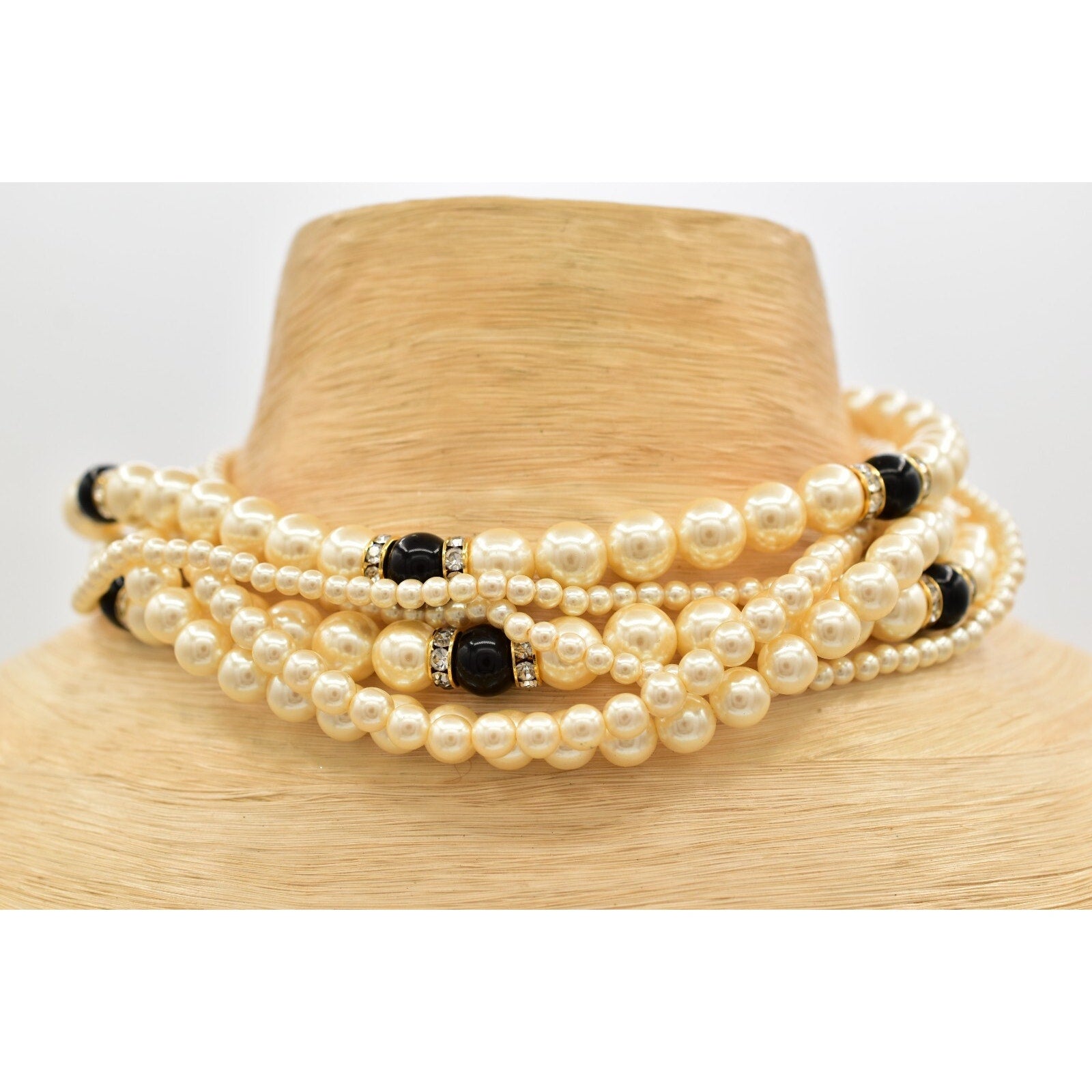 Carolee Chunky Pearl Black Crystal Choker