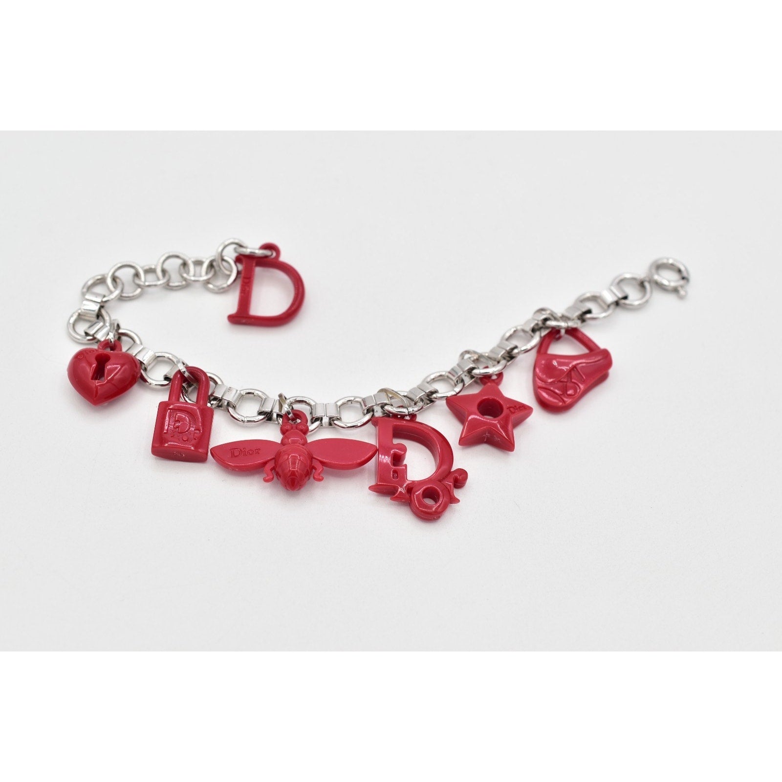 Christian Dior Red Resin Logo Charm Bracelet