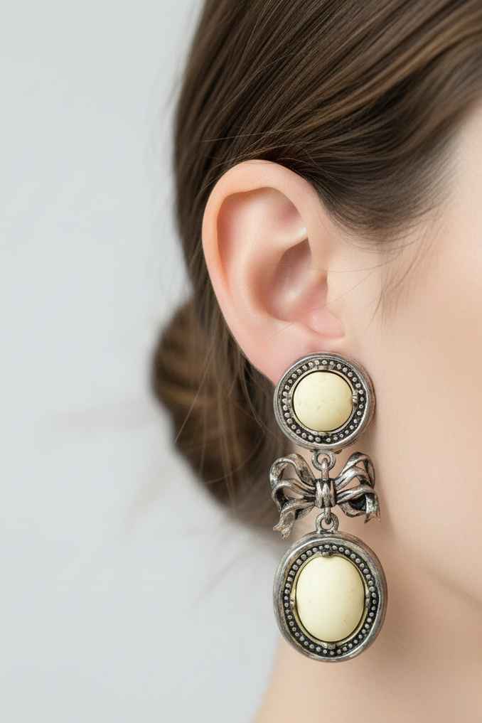 Karl Lagerfeld Cabochon Bow Earrings