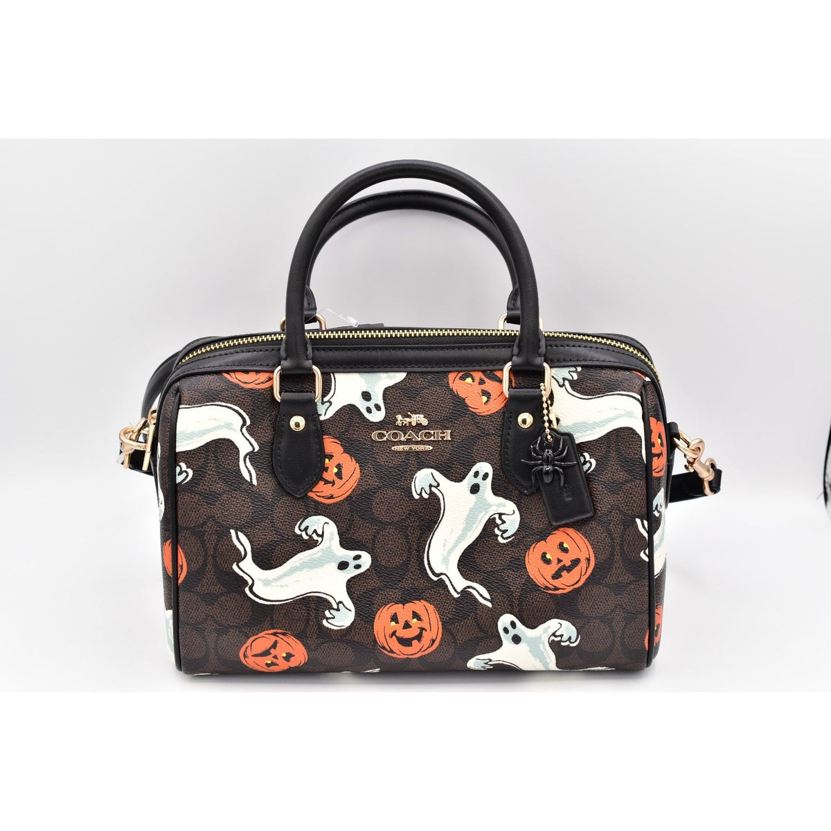Coach Rowan Satchel Bag In Signature Canvas With Halloween Print Walnut 2025