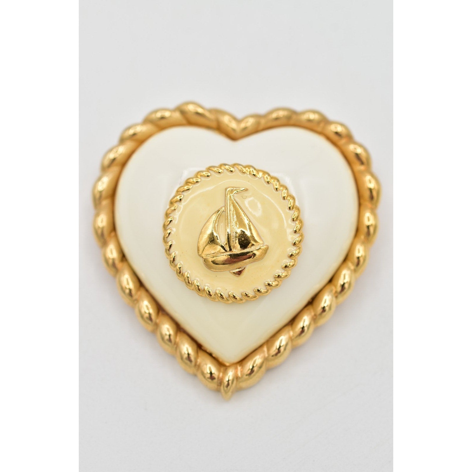 Heart Sail Boat Nautical Brooch