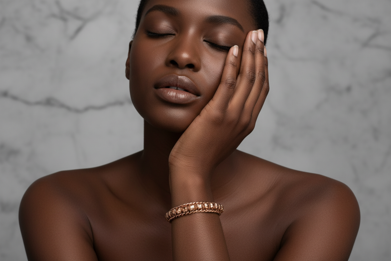 Henri Bendel Rose Gold Chain Crystal Bracelet Champagne Rhinestone Signed BinO