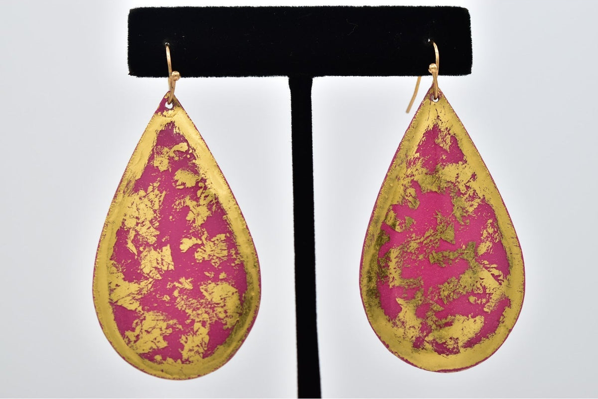 EVOCATEUR Pink Gold Leaf Teardrop Dangle Earrings
