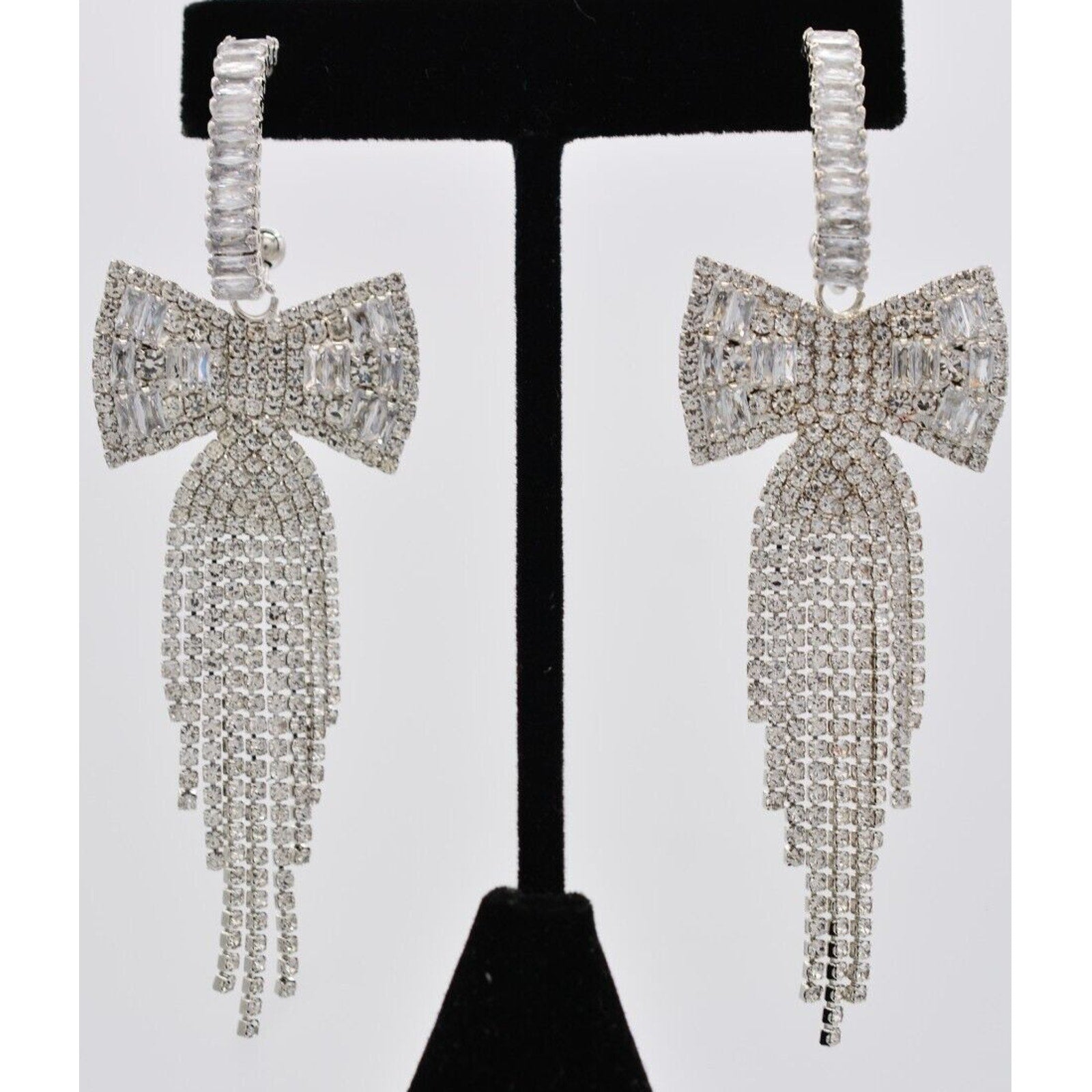 Crystal Fringe Bow Earrings