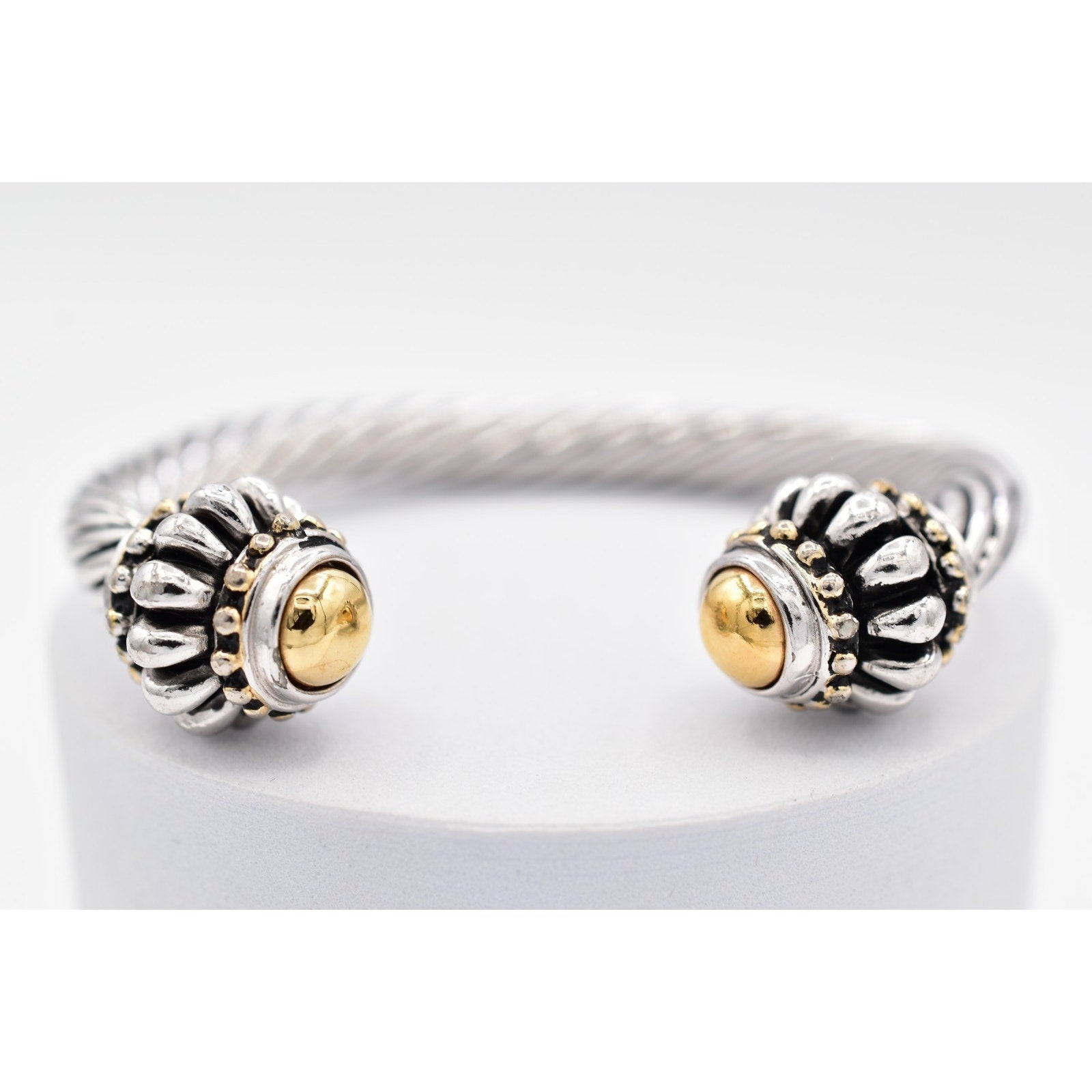 Vintage Silver Gold Tone Twisted Cable Cuff Bracelet