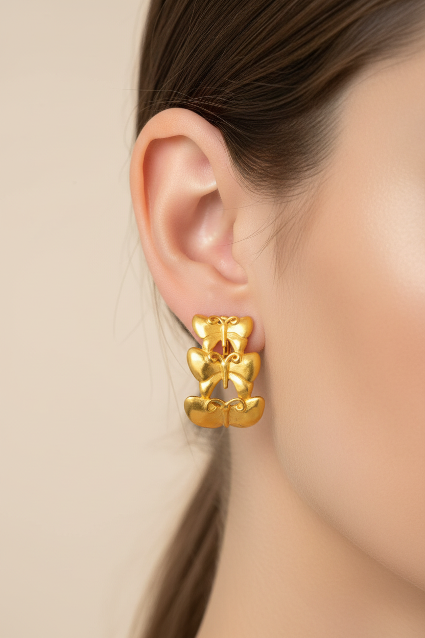 Givenchy Vintage Brushed Gold Butterfly Clip On Earrings