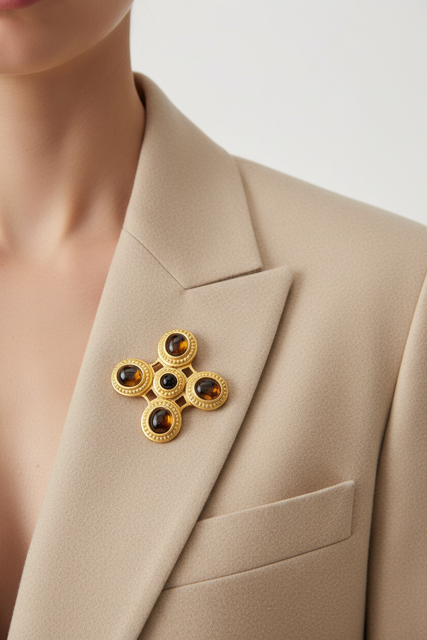 Danecraft Vintage Maltese Cross Cabochon Brooch