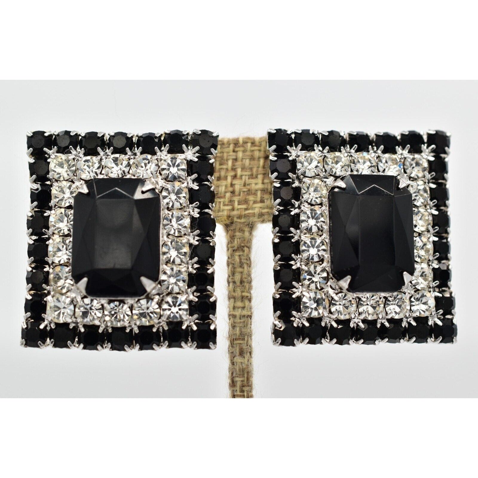 Black and White Baguette Crystal Earrings