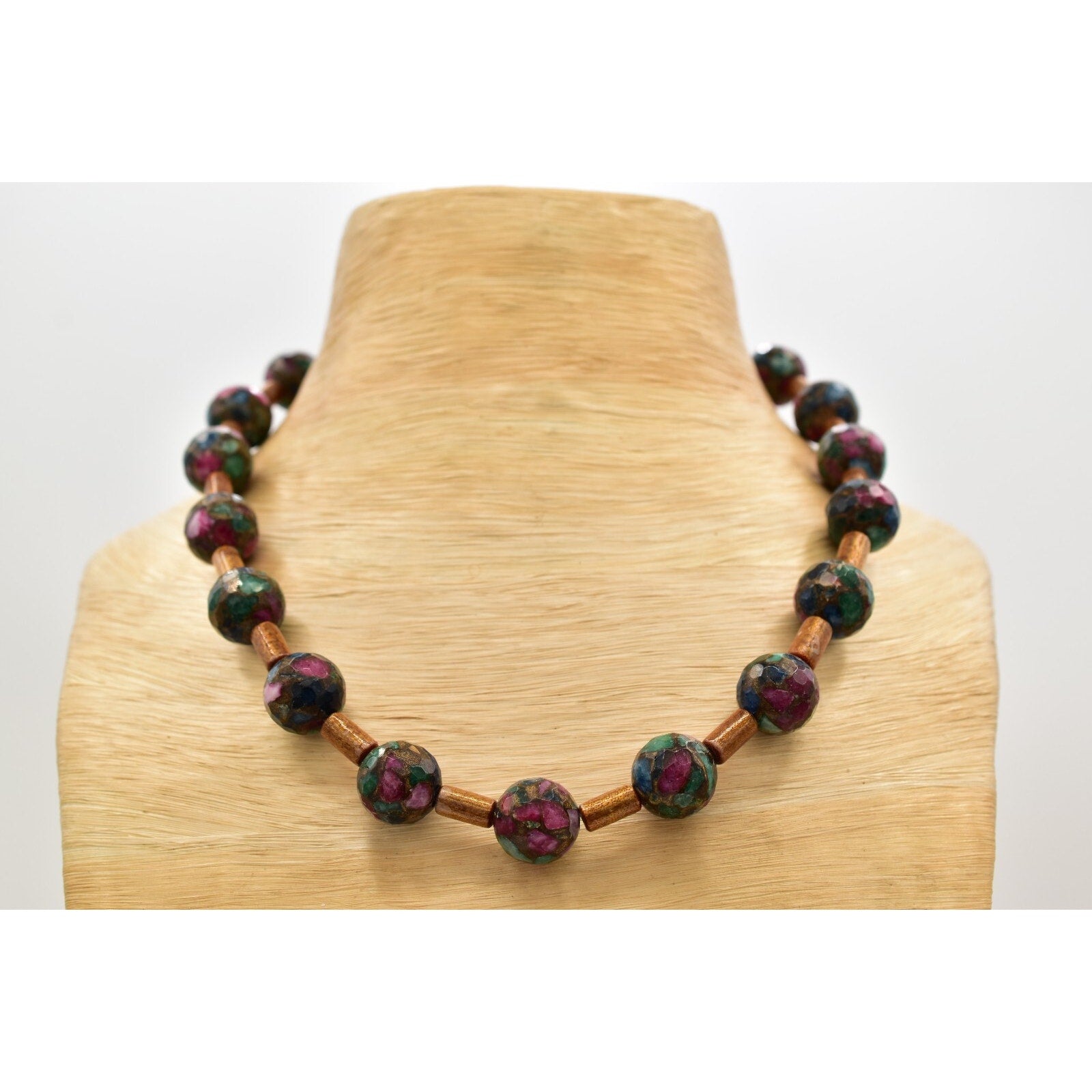 Vintage Mosaic Marble Beaded Necklace