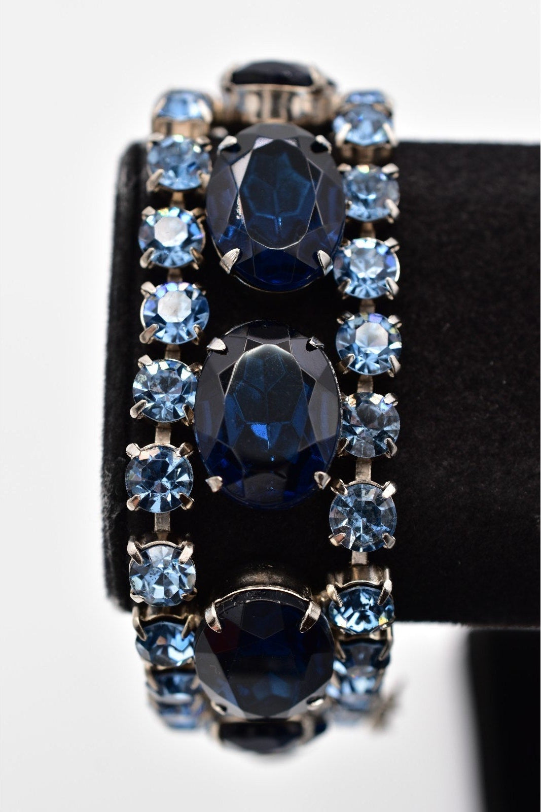 Vintage Wide Blue Rhinestone Crystal Bracelet