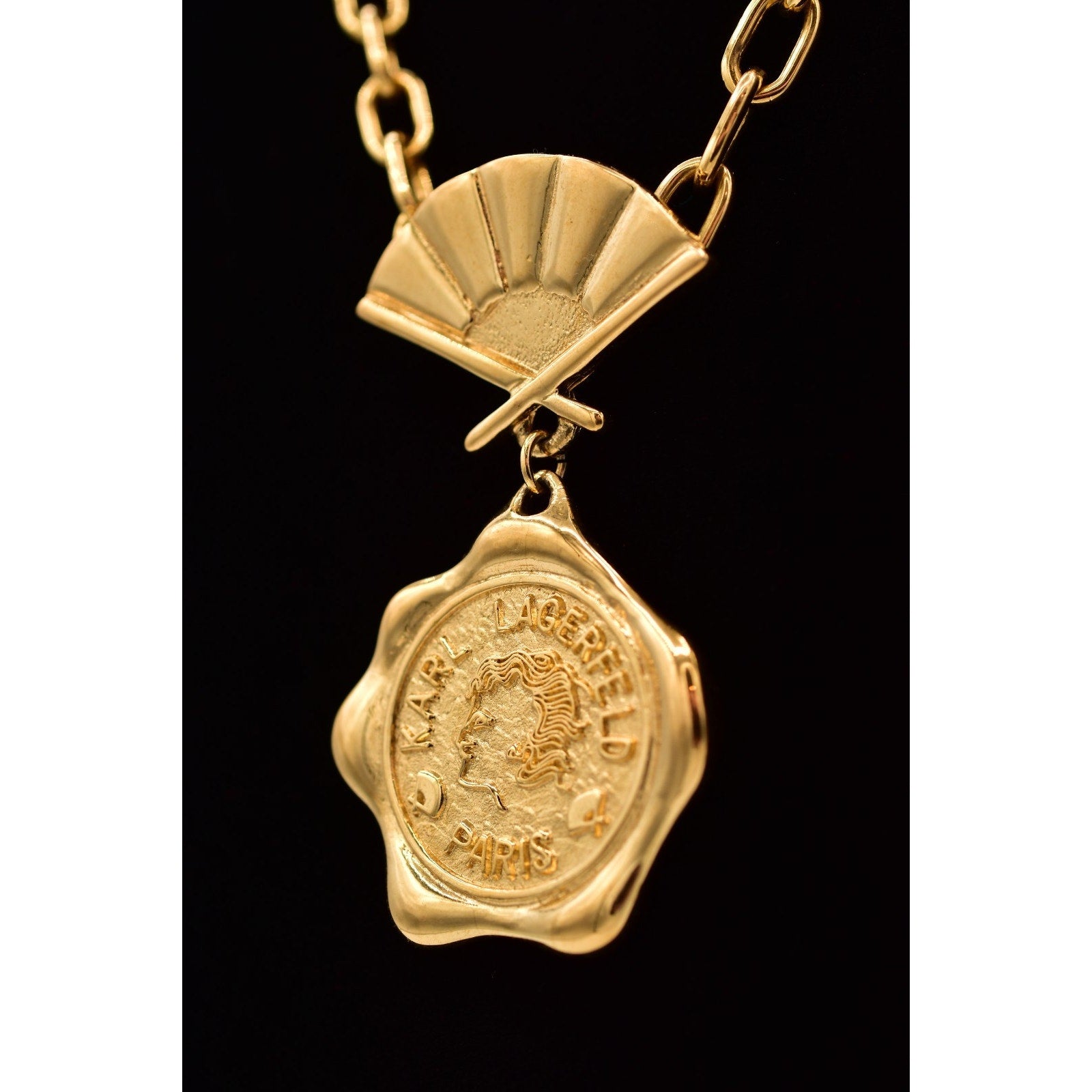Karl Lagerfeld Logo Reversible Coin Wax Seal Fan Necklace