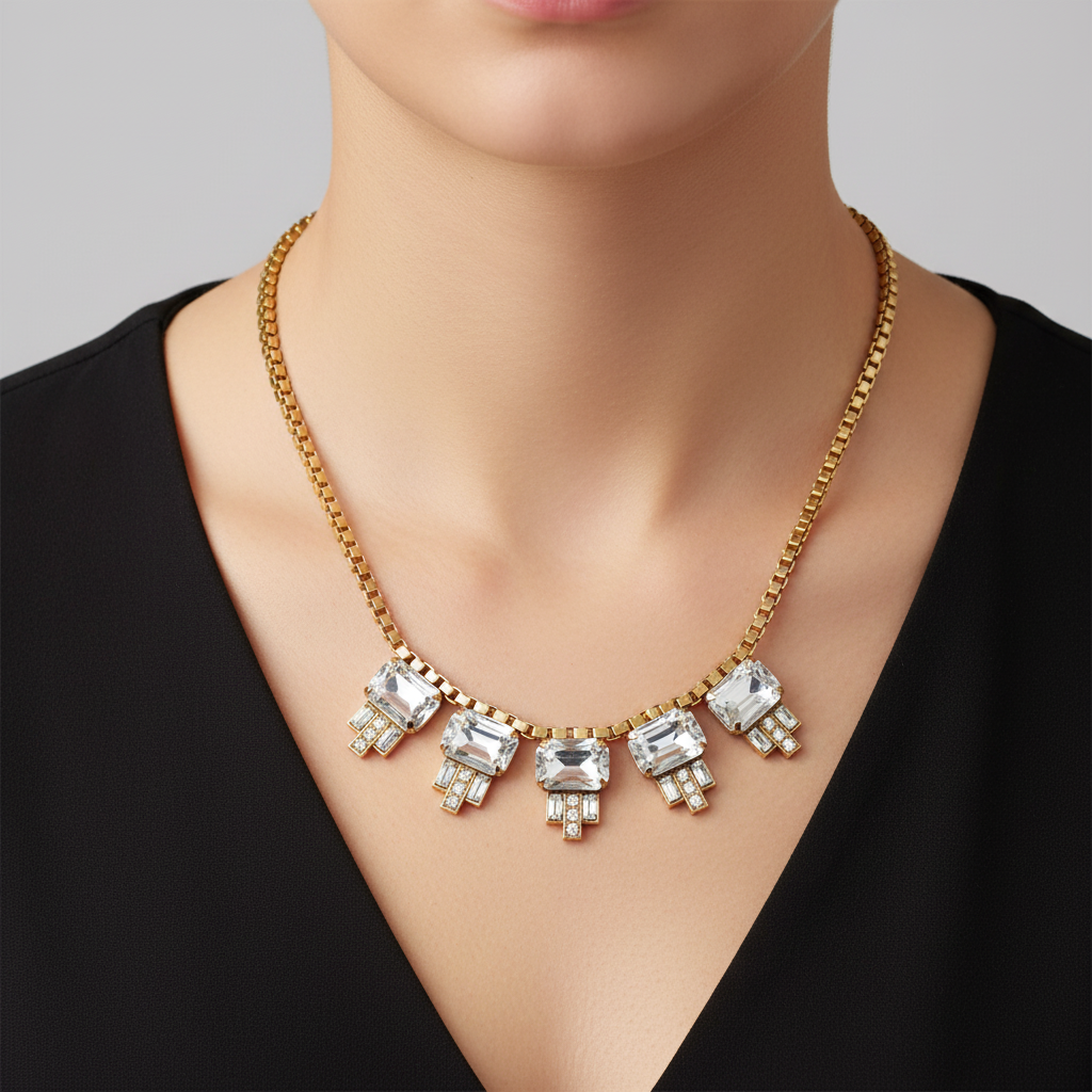 Loren Hope Clear Crystal Statement Necklace Art Deco