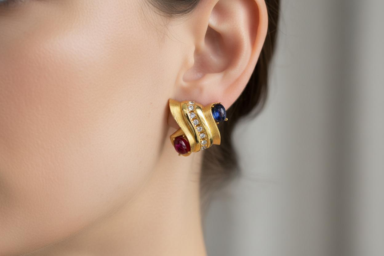 Givenchy Vintage Red Blue Cabochon Earrings