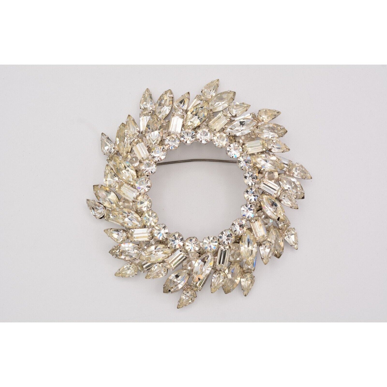 Large Vintage Crystal Wreath Brooch
