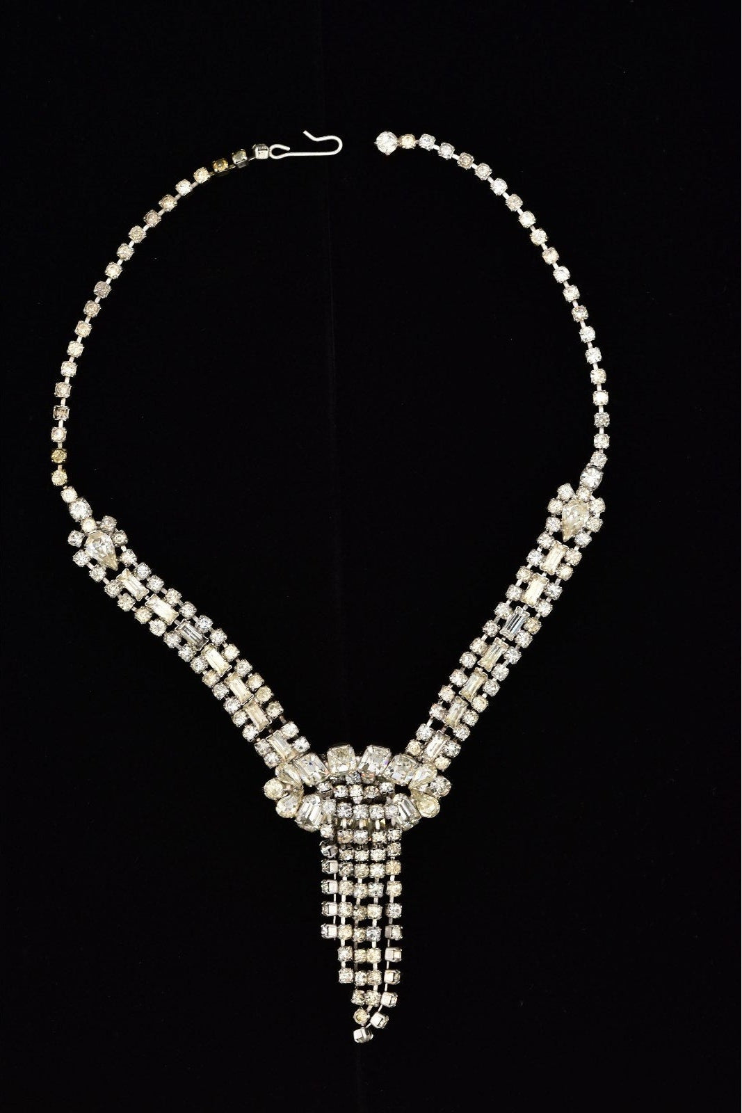 Vintage Rhinestone Crystal Waterfall Fringe Bridal Collar Necklace