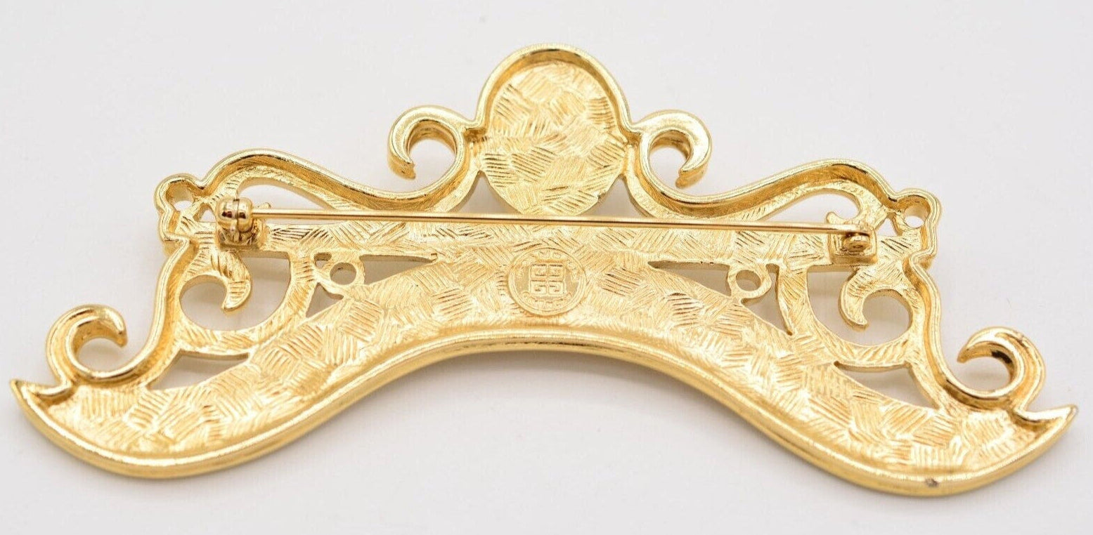 Givenchy Vintage Pearl Crown Logo Gold Tone Brooch Pin – Poshique