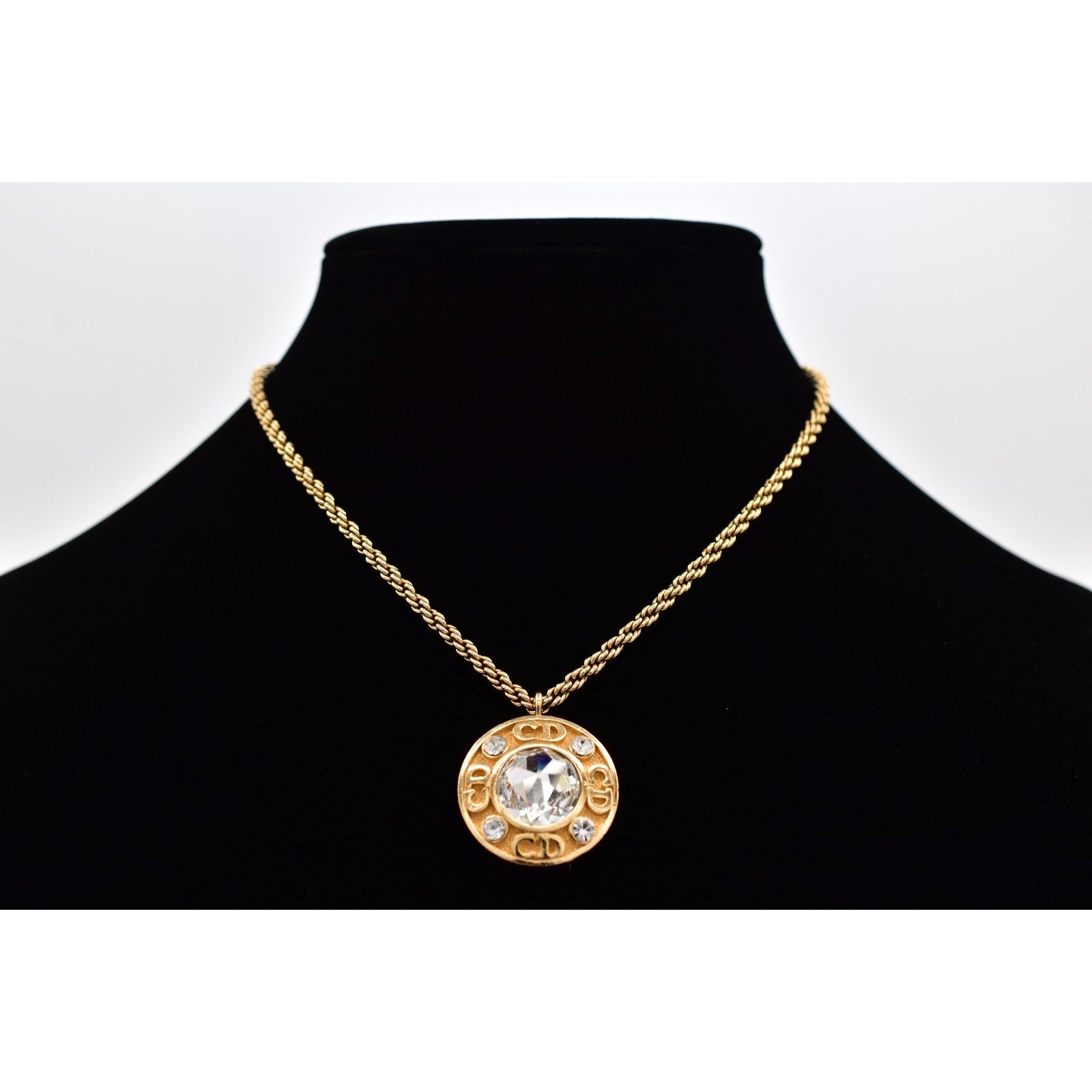 Christian Dior Crystal Logo Pendant Necklace