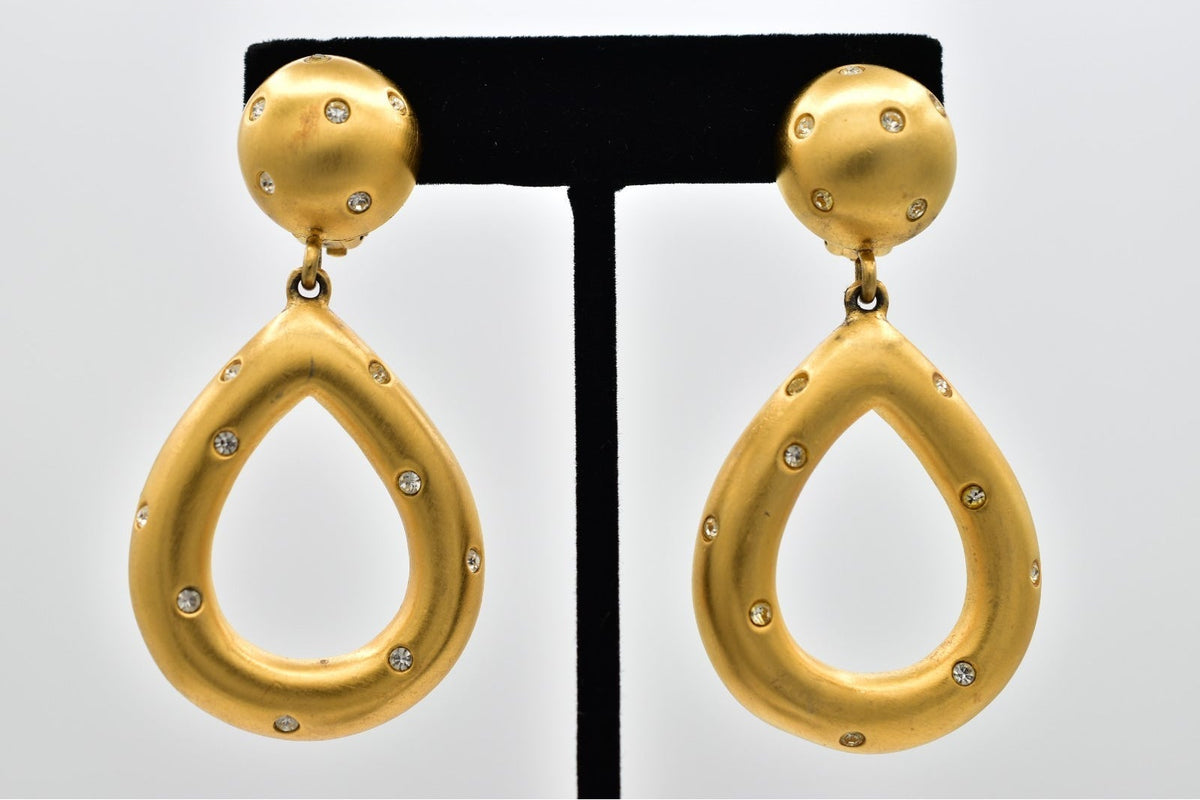 Givenchy Vintage Teardrop Crystal Clip On Statement Earrings