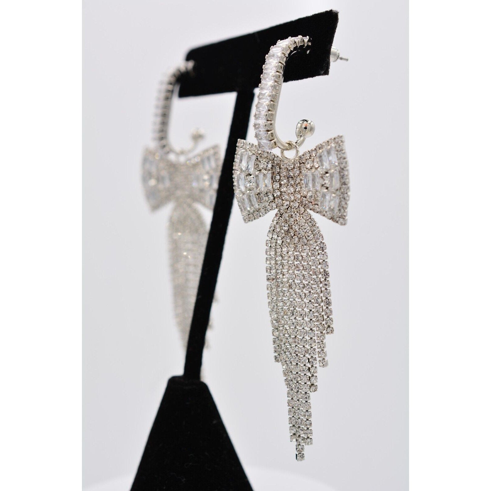 Crystal Fringe Bow Earrings
