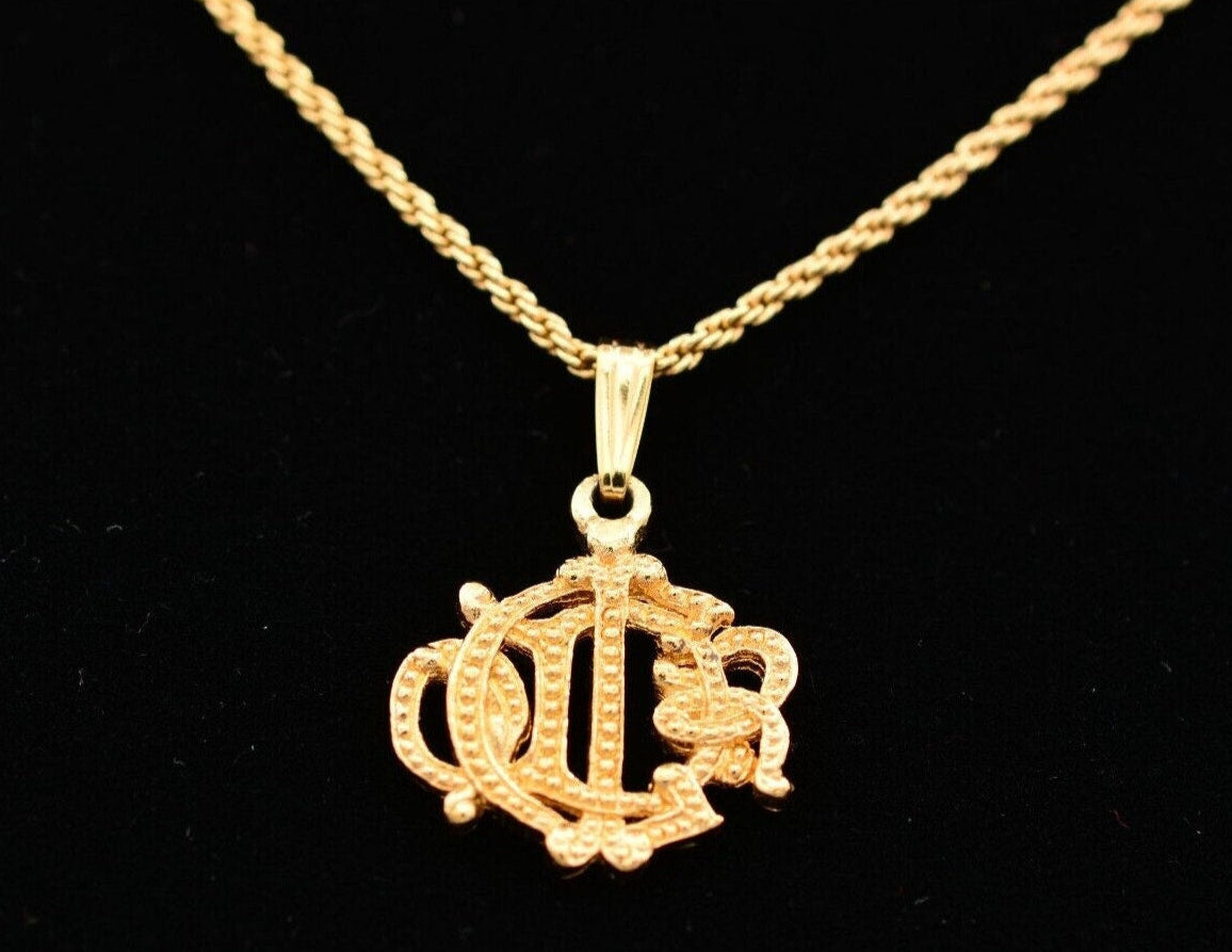 Vintage Christian Dior Gold Insignia Logo Pendant Necklace