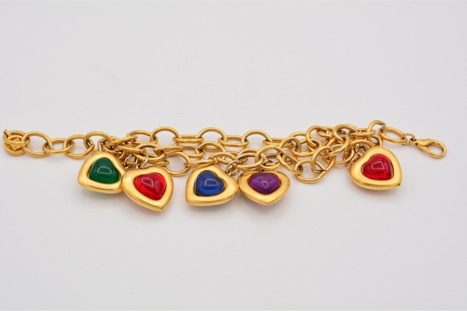 Givenchy matte gold chain link red blue purple green cabochon puffy heart rear view