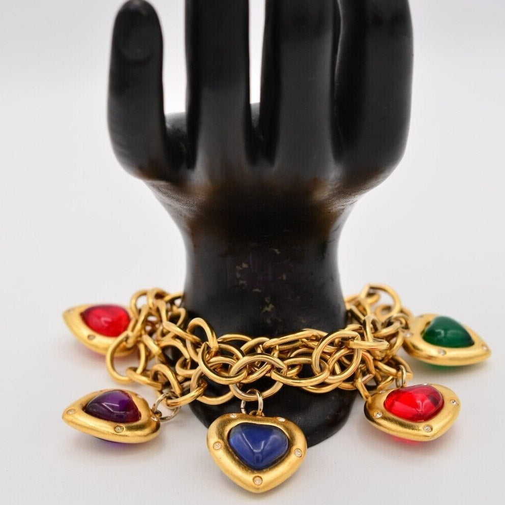 Givenchy Red Blue Green Purple Heart Cabochon Gripoix Toggle