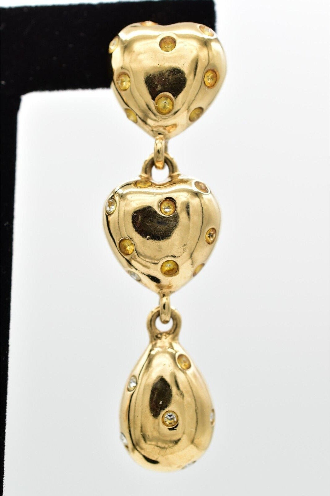 Vintage Givenchy Heart Clip On Earrings Gold Rhinestones