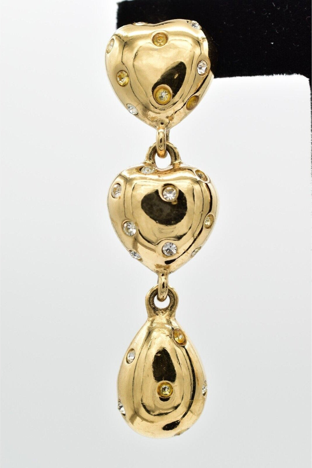 Vintage Givenchy Heart Clip On Earrings Gold Front View